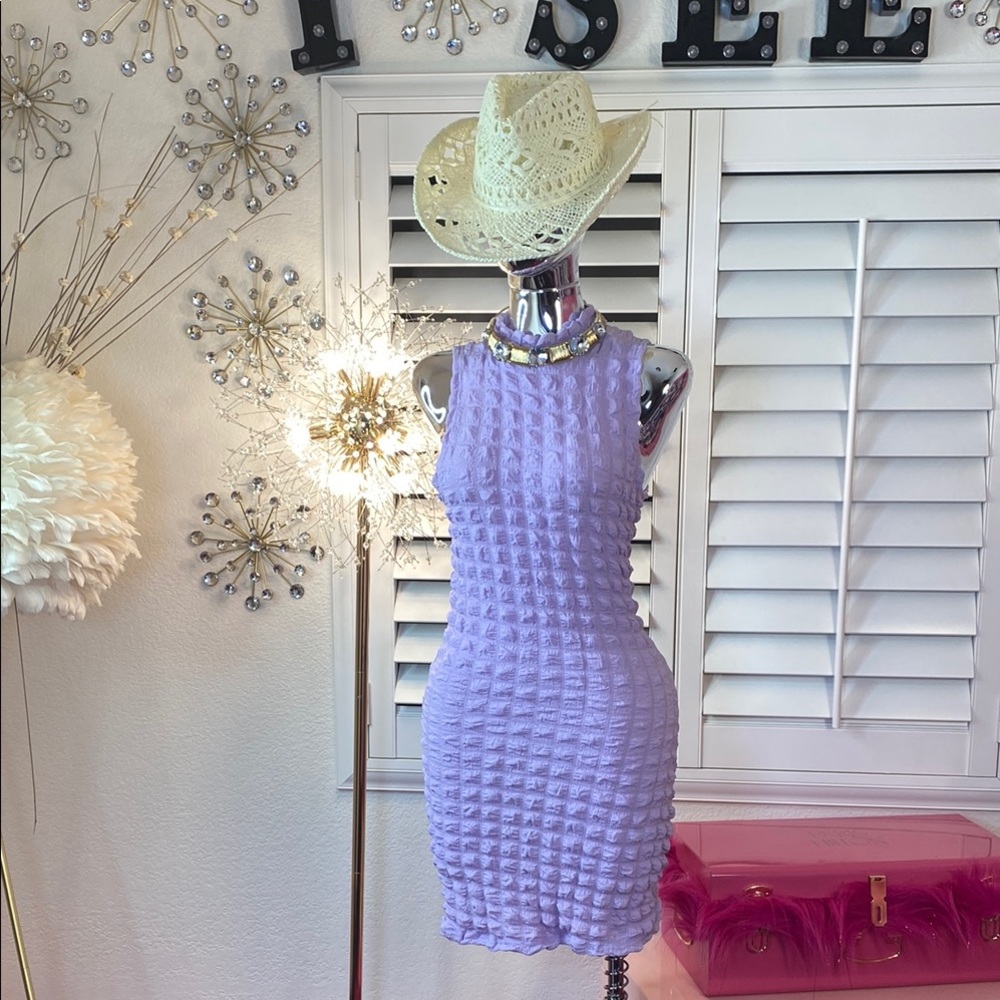 Soft Lavender Grid Textured Dress